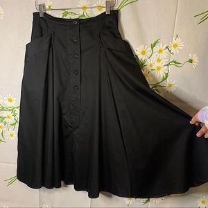 Vintage 90s y2k black anti fashion high waisted tailored button front midi skirt